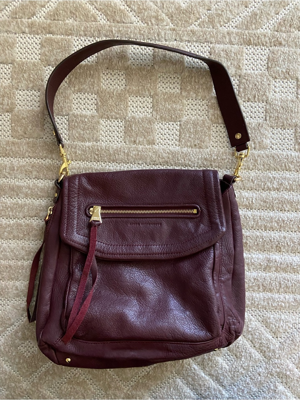 Aimee Kestenberg Burgundy Leather Shoulder Bag with Gold Hardware